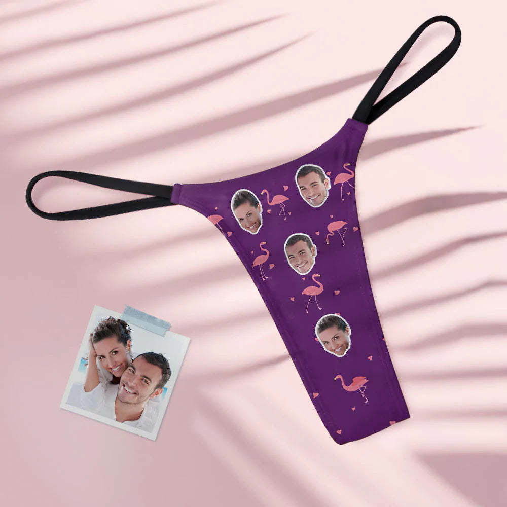 Flamant Rose Et Visage Personnalisés Sur Le String Tanga Pour Femme - VisageChaussettes
