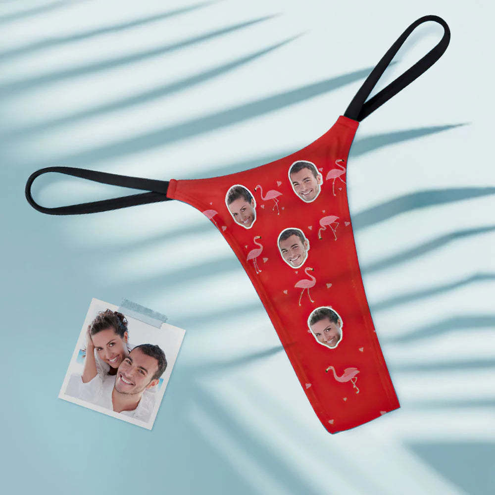Flamant Rose Et Visage Personnalisés Sur Le String Tanga Pour Femme - VisageChaussettes