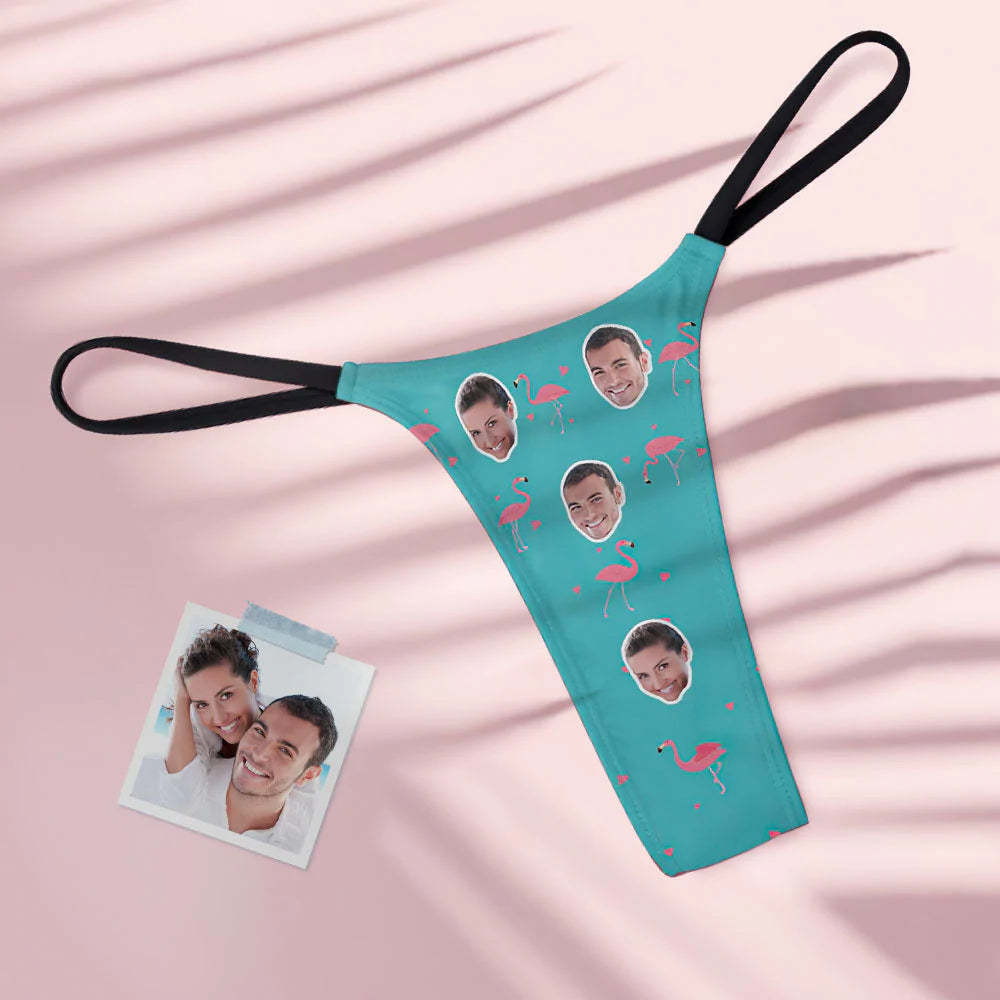 Flamant Rose Et Visage Personnalisés Sur Le String Tanga Pour Femme - VisageChaussettes