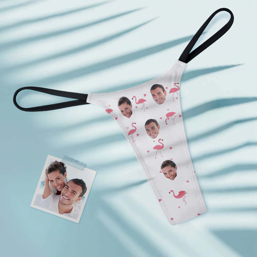 Flamant Rose Et Visage Personnalisés Sur Le String Tanga Pour Femme - VisageChaussettes