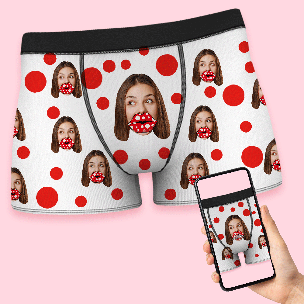 Boxers Face Lips Personnalisés Ar View Boxer Personnalisé Short Saint Valentin Cadeau Pour Amoureux - VisageChaussettes
