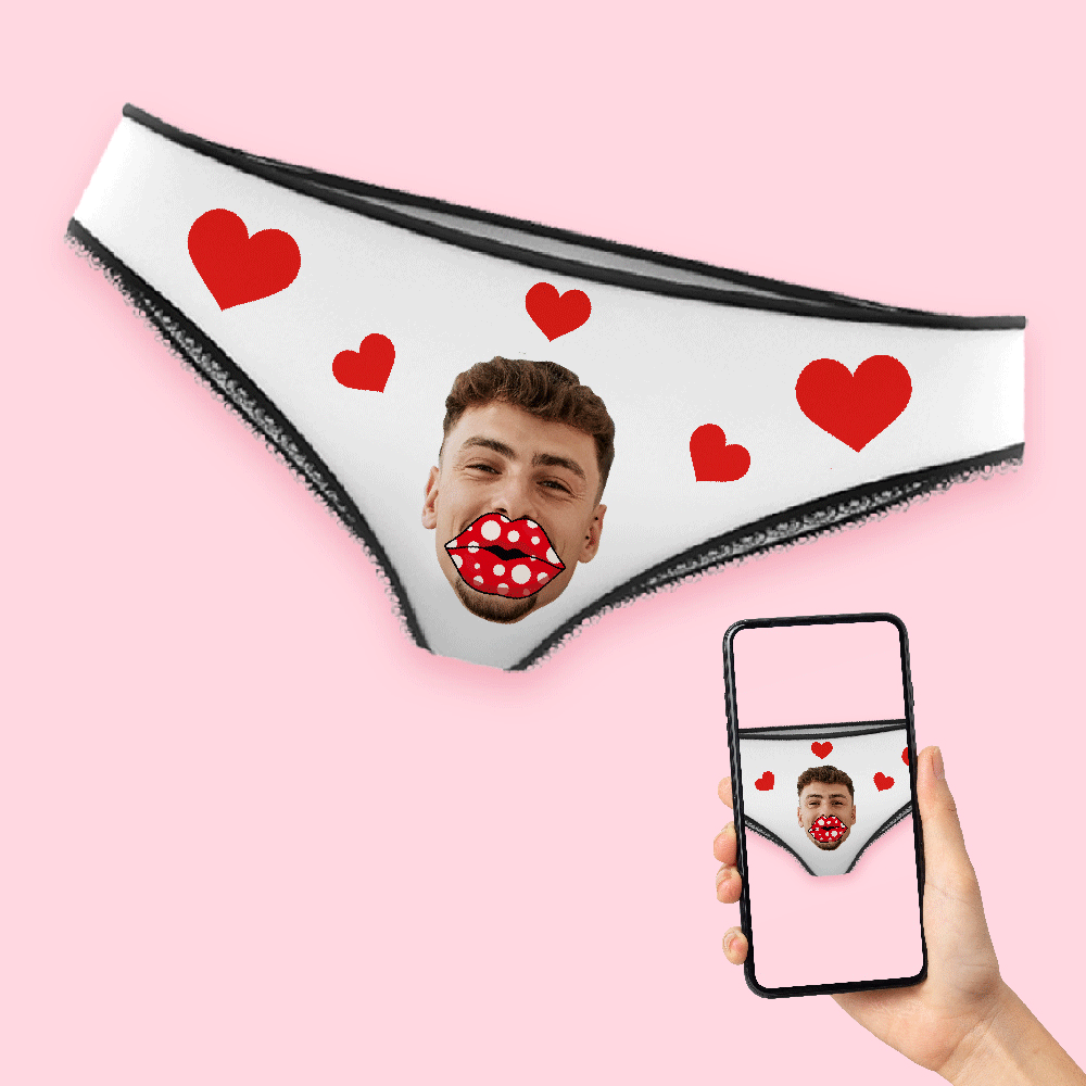 Visage Personnalisé Coeur Boxers Ar Vue Lèvres Personnalisées Tongs Saint Valentin Cadeau Pour Elle - VisageChaussettes