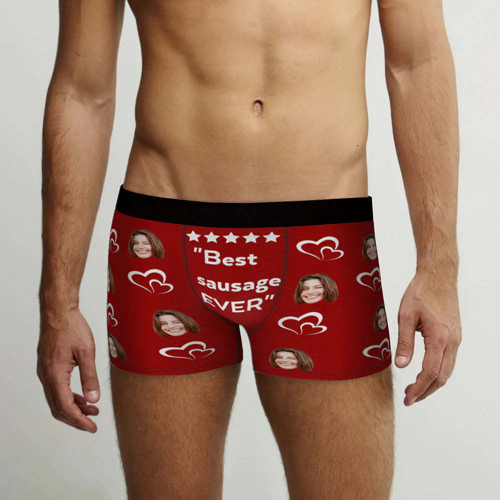 Boxer Visage Homme Personnalisé Meilleur Saucisse Jamais Personnalisé Cadeau Saint Valentin Drôle Pour Lui - VisageChaussettes