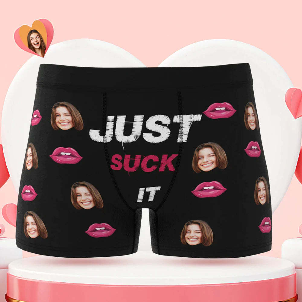 Boxer Visage Personnalisé Just Suck It Cadeau De Saint Valentin Coquin Personnalisé Pour Lui - VisageChaussettes