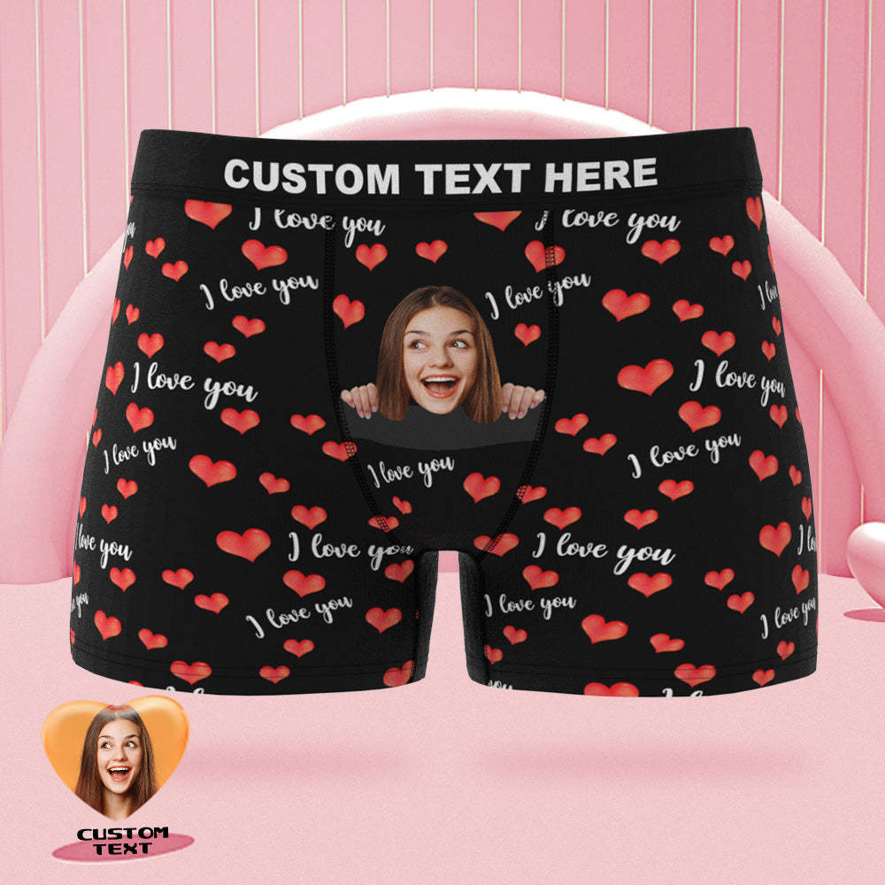 Boxer Visage Personnalisé Je T'aime De Tout Mon Coeur Cadeau De Saint Valentin Coquin Personnalisé Pour Lui - VisageChaussettes