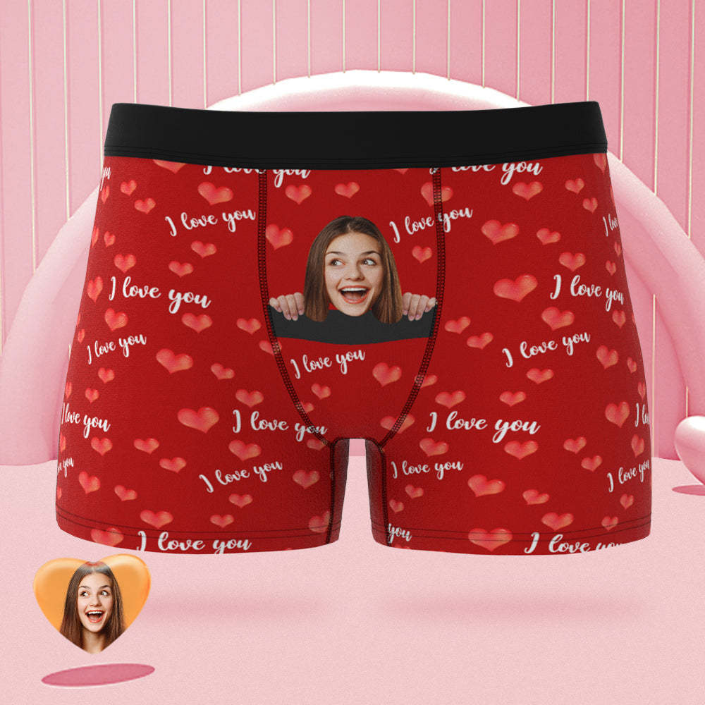 Boxer Visage Personnalisé Je T'aime De Tout Mon Coeur Cadeau De Saint Valentin Coquin Personnalisé Pour Lui - VisageChaussettes