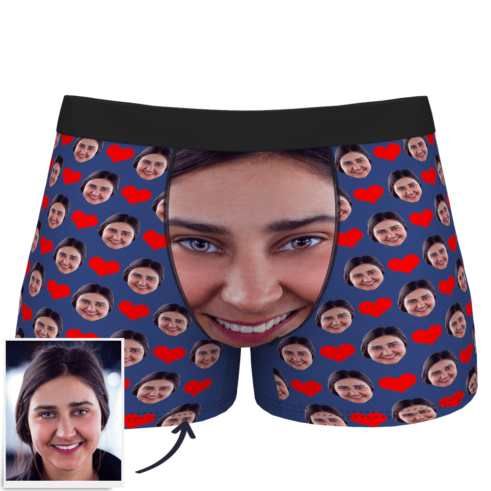 Cadeaux Pour Hommes, Boxer Visage Personnalisé Coeur D'amour - VisageChaussettes