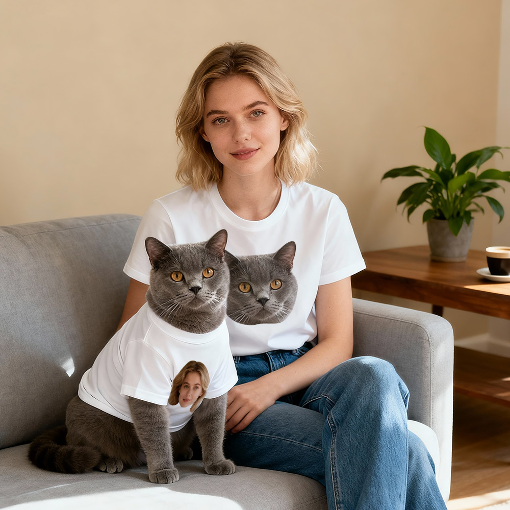 Ensemble De T-shirts Photo Personnalisés Pour Chien Et Maître, Assortis - Cadeau Personnalisé Pour Les Amoureux Des Animaux - MyFaceSocksFR