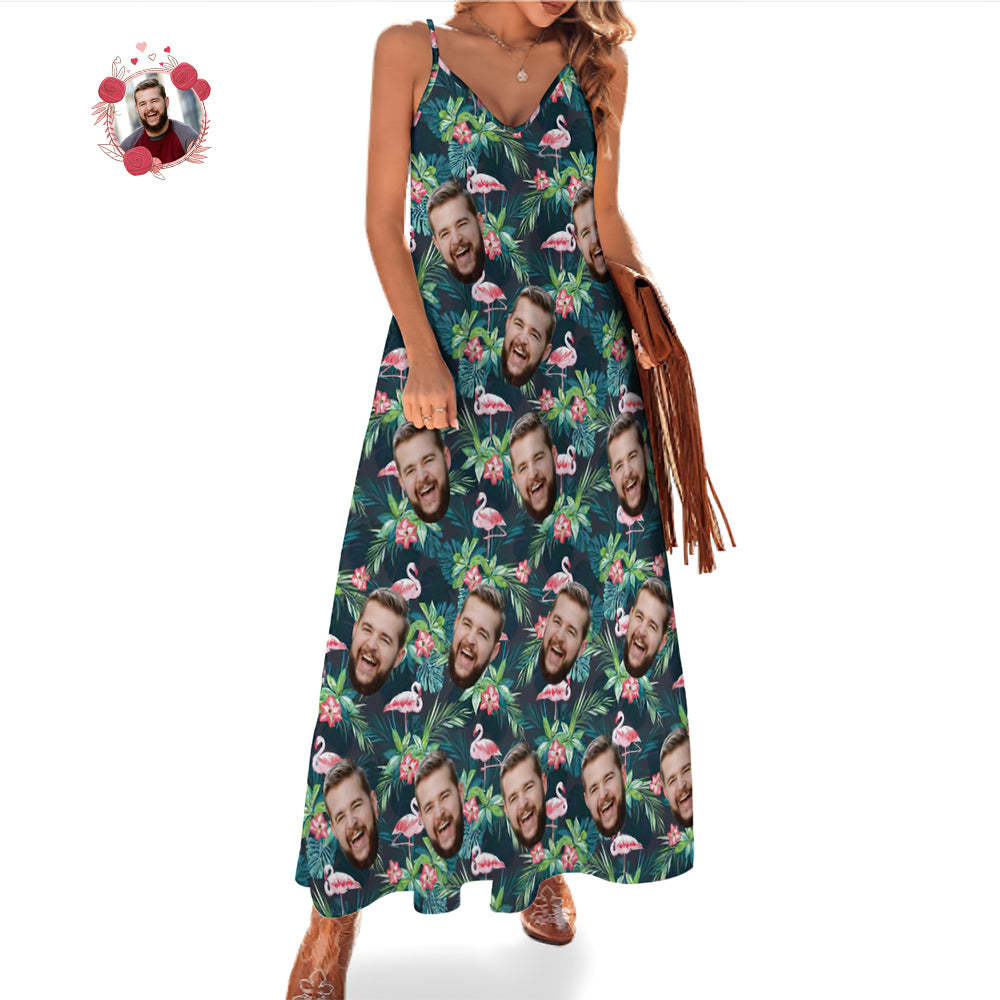 Visage Personnalisé Sling Style Hawaïen Robe Longue Flamant Rose Fleur - VisageChaussettes