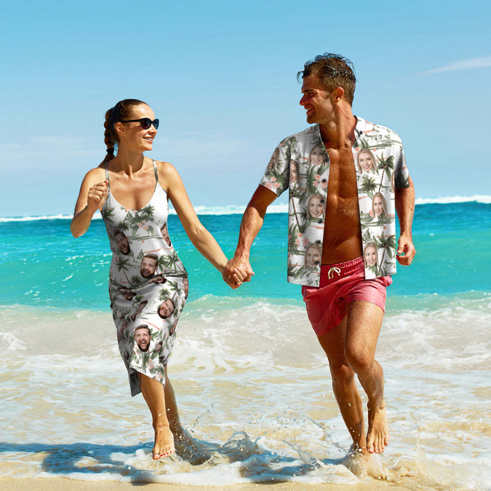 Robe Longue Et Chemise De Couple De Noix De Coco De Style Hawaïen De Visage Personnalisé - VisageChaussettes
