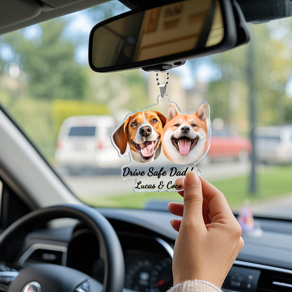 Cadeaux De Fête Des Pères Pour Papa Chien, Décoration De Voiture Personnalisée Avec Photo D'animal À Suspendre, Cadeaux Pour Amoureux Des Chiens, Accessoires De Voiture, Idée Cadeau Personnalisée Pour Papa « conduisez Prudemment » - MyFaceSocksFR