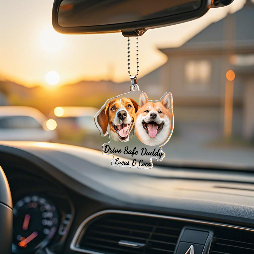 Cadeaux De Fête Des Pères Pour Papa Chien, Décoration De Voiture Personnalisée Avec Photo D'animal À Suspendre, Cadeaux Pour Amoureux Des Chiens, Accessoires De Voiture, Idée Cadeau Personnalisée Pour Papa « conduisez Prudemment » - MyFaceSocksFR