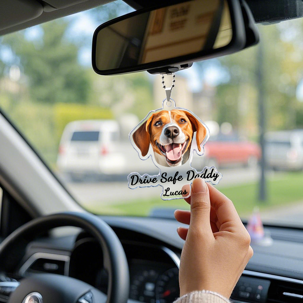Cadeaux De Fête Des Pères Pour Papa Chien, Décoration De Voiture Personnalisée Avec Photo D'animal À Suspendre, Cadeaux Pour Amoureux Des Chiens, Accessoires De Voiture, Idée Cadeau Personnalisée Pour Papa « conduisez Prudemment » - MyFaceSocksFR