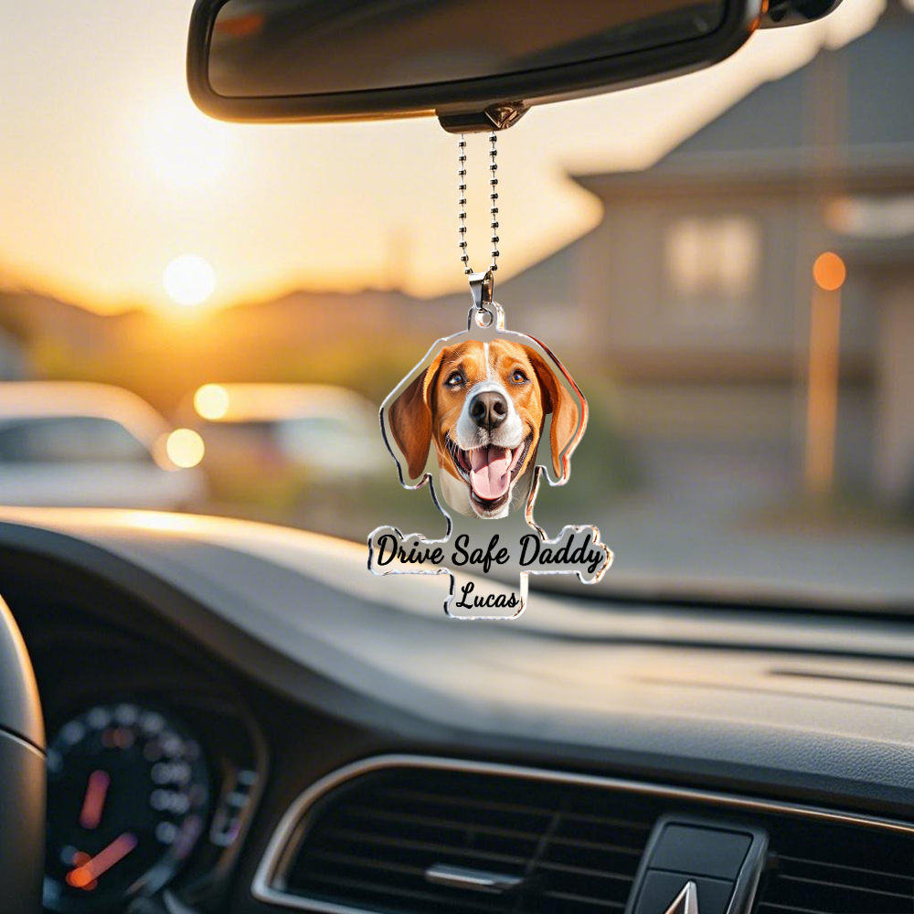 Cadeaux De Fête Des Pères Pour Papa Chien, Décoration De Voiture Personnalisée Avec Photo D'animal À Suspendre, Cadeaux Pour Amoureux Des Chiens, Accessoires De Voiture, Idée Cadeau Personnalisée Pour Papa « conduisez Prudemment » - MyFaceSocksFR
