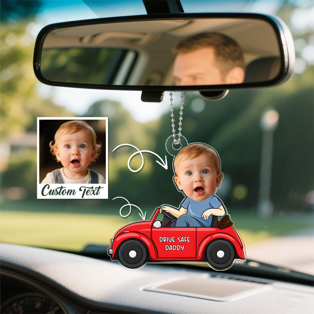 Photo Personnalisée « un Bébé Rend L'amour Plus Fort » - Décoration De Voiture Personnalisée Pour La Famille - Forme Personnalisée En Acrylique - Cadeau Pour Les Membres De La Famille - MyFaceSocksFR