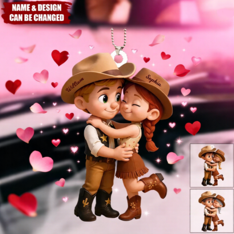 Ornement De Cintre Personnalisé Pour Voiture, Style Dessin Animé, Couple De Cow-boy Et Cow-girl