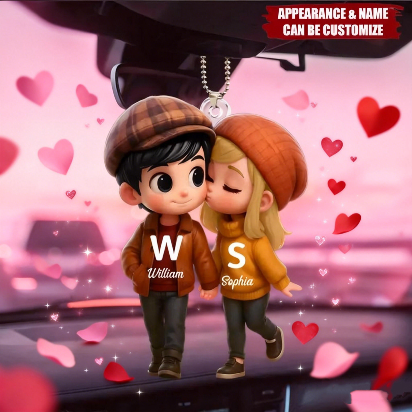 Cintre De Voiture Personnalisé En Acrylique - Couple Mignon S'embrassant - Cadeau Personnalisé Pour Petit Ami Et Petite Amie