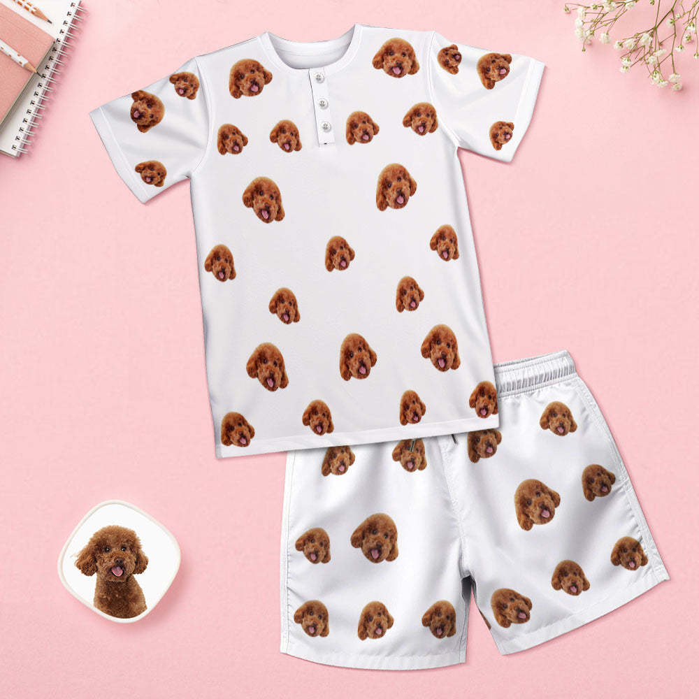 Pyjama Visage Personnalisé Blanc Drôle Visage D'animal De Compagnie Femmes Pyjama Court Ensemble Cadeau Pour Les Femmes - VisageChaussettes