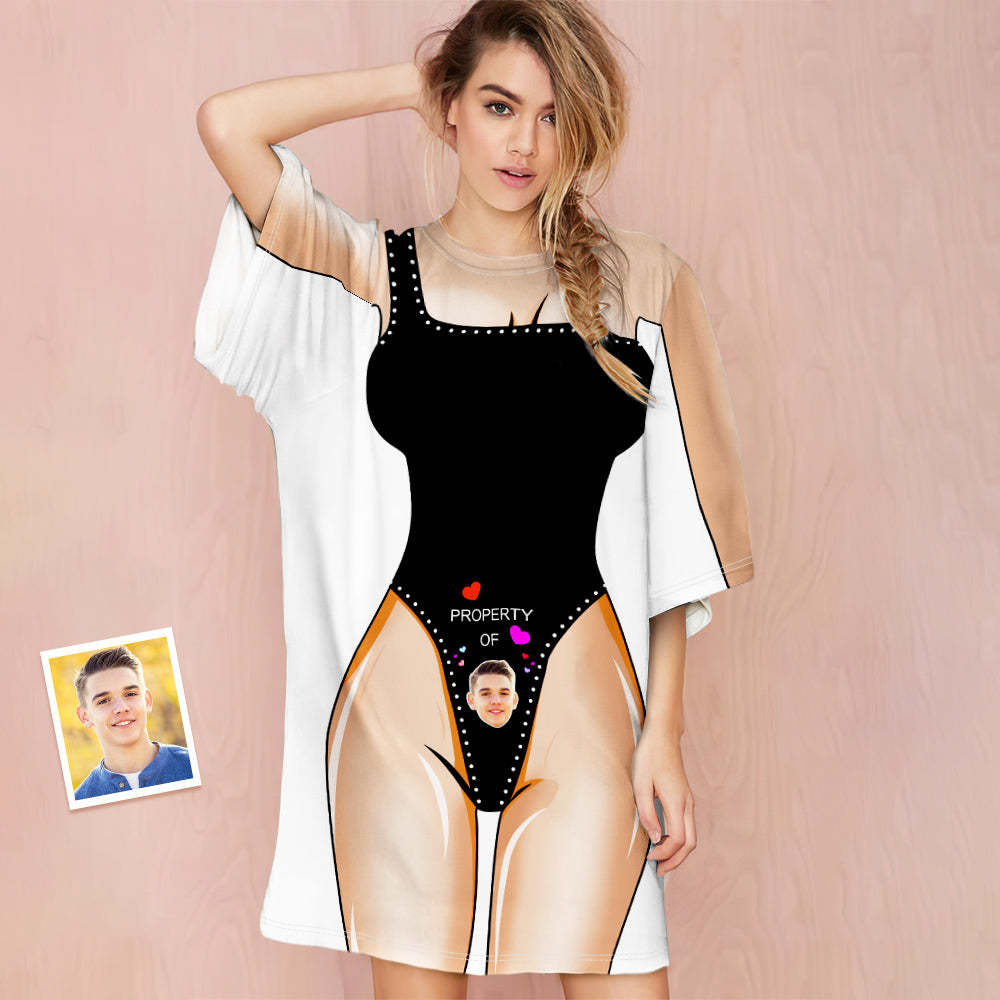 Propriété Du Visage Personnalisé De Moi, Chemise De Nuit, Pyjama Personnalisé Amusant - VisageChaussettes