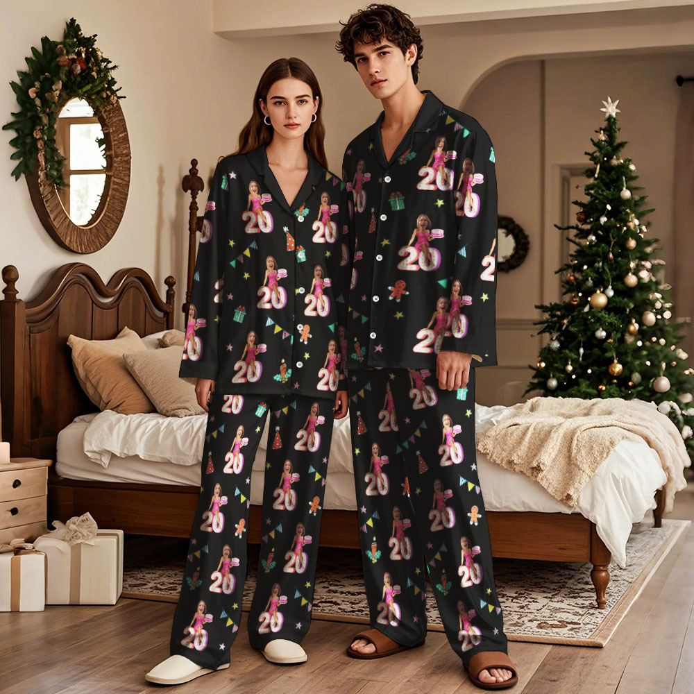 Pyjama À Manches Longues Personnalisé Avec Photo Et Gâteau Pour Un Anniversaire - MyFaceSocksFR