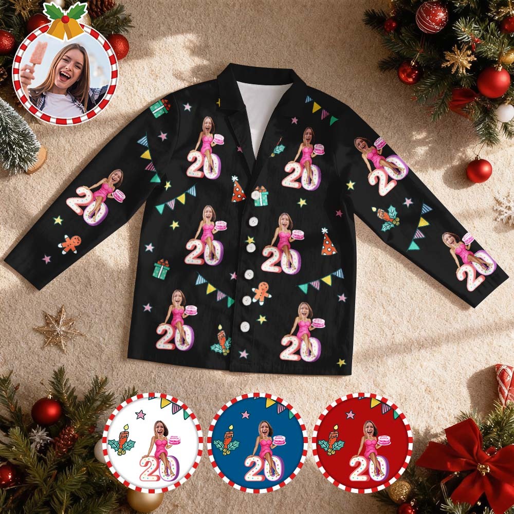 Pyjama À Manches Longues Personnalisé Avec Photo Et Gâteau Pour Un Anniversaire - MyFaceSocksFR
