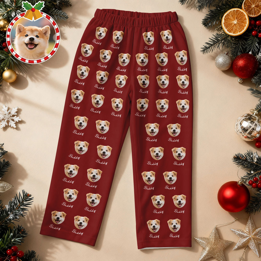 Pyjama De Noël Vert Personnalisé Avec Le Visage De Votre Animal De Compagnie, Pour Chien Ou Chat. Pyjama À Manches Longues Avec Nom Et Photo. Cadeau Idéal Pour Les Amoureux Des Animaux. - MyFaceSocksFR