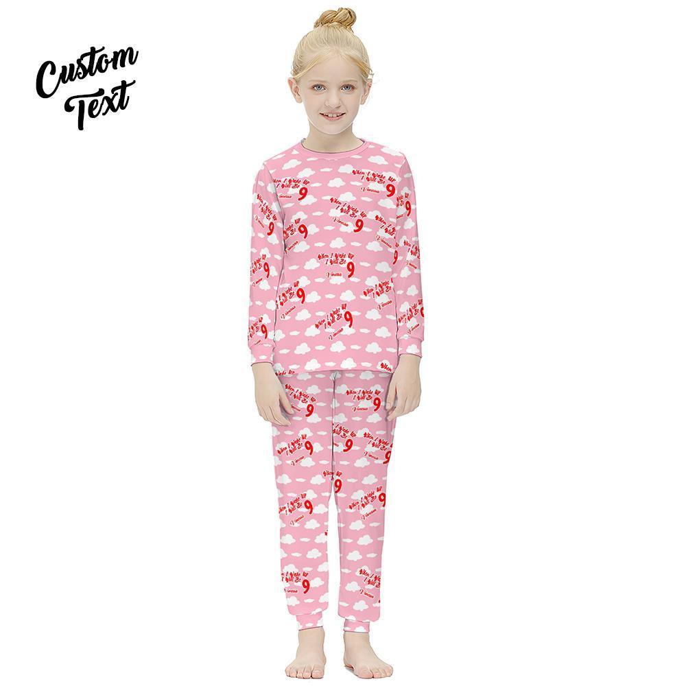 Pyjama À Manches Longues Personnalisé Ajouter Un Nom Et Un Cadeau D'anniversaire De Costume De Fille D'âge - Quand Je Me Réveillerai, J'aurai 9 Ans - VisageChaussettes