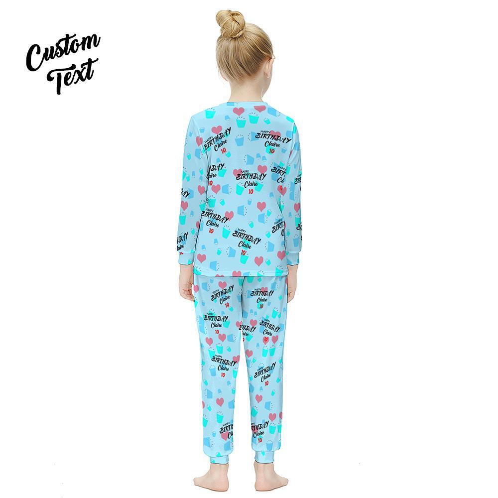 Pyjamas À Manches Longues Personnalisés Ajouter Des Cadeaux D'anniversaire De Costume Pour Enfants De Nom Et D'âge - Joyeux Anniversaire - VisageChaussettes