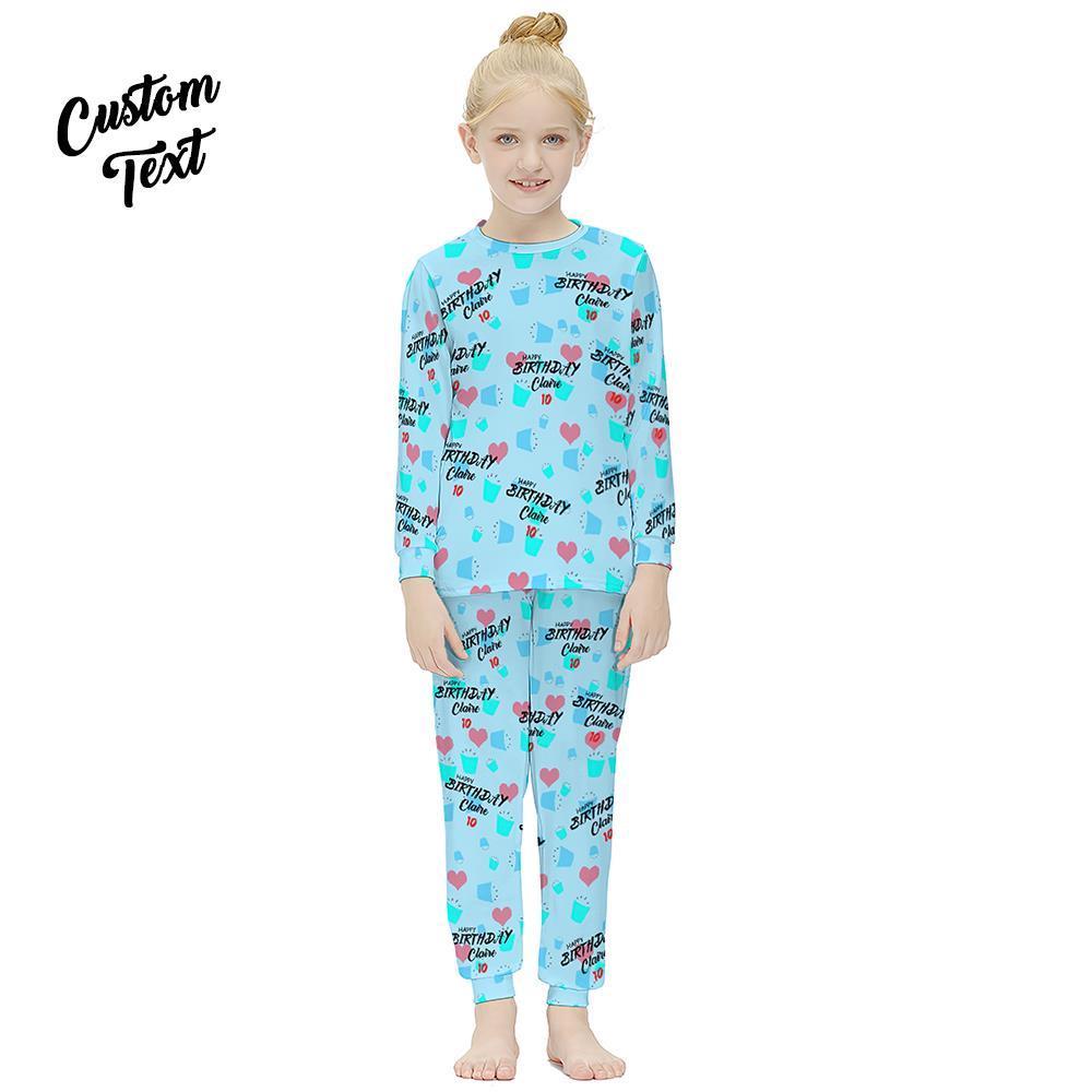 Pyjamas À Manches Longues Personnalisés Ajouter Des Cadeaux D'anniversaire De Costume Pour Enfants De Nom Et D'âge - Joyeux Anniversaire - VisageChaussettes