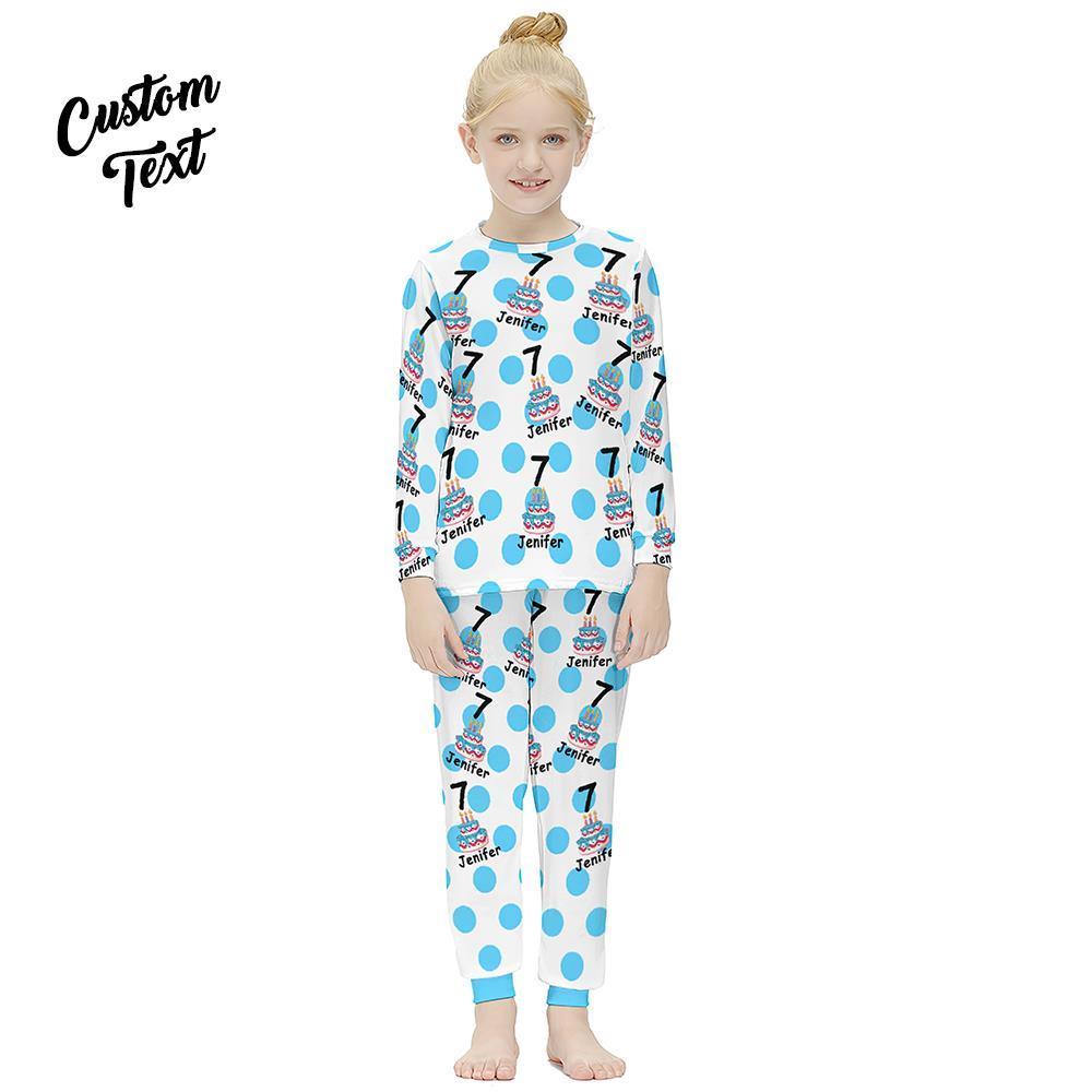 Pyjama À Manches Longues Personnalisé Ajouter Nom Et Âge Costume Enfants Cadeaux D'anniversaire - Gâteau D'anniversaire - VisageChaussettes