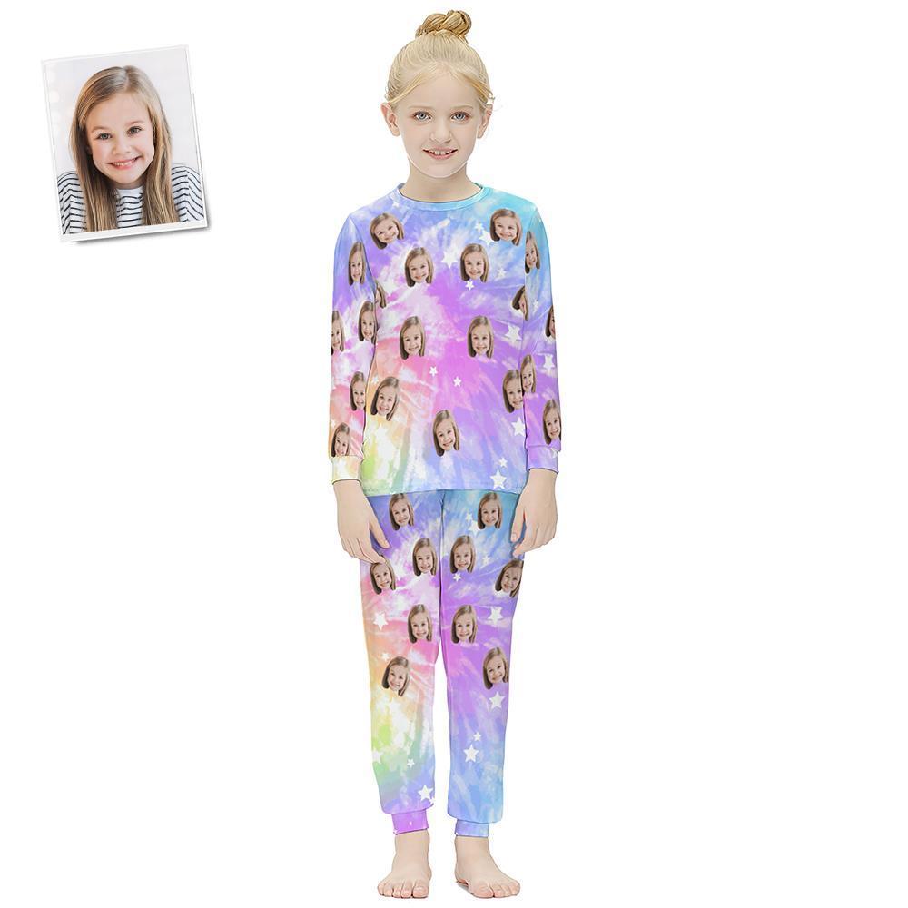 Pyjama Visage Personnalisé Manches Longues Costume Enfant Cadeaux D'anniversaire - Étoile Tie-dye - VisageChaussettes
