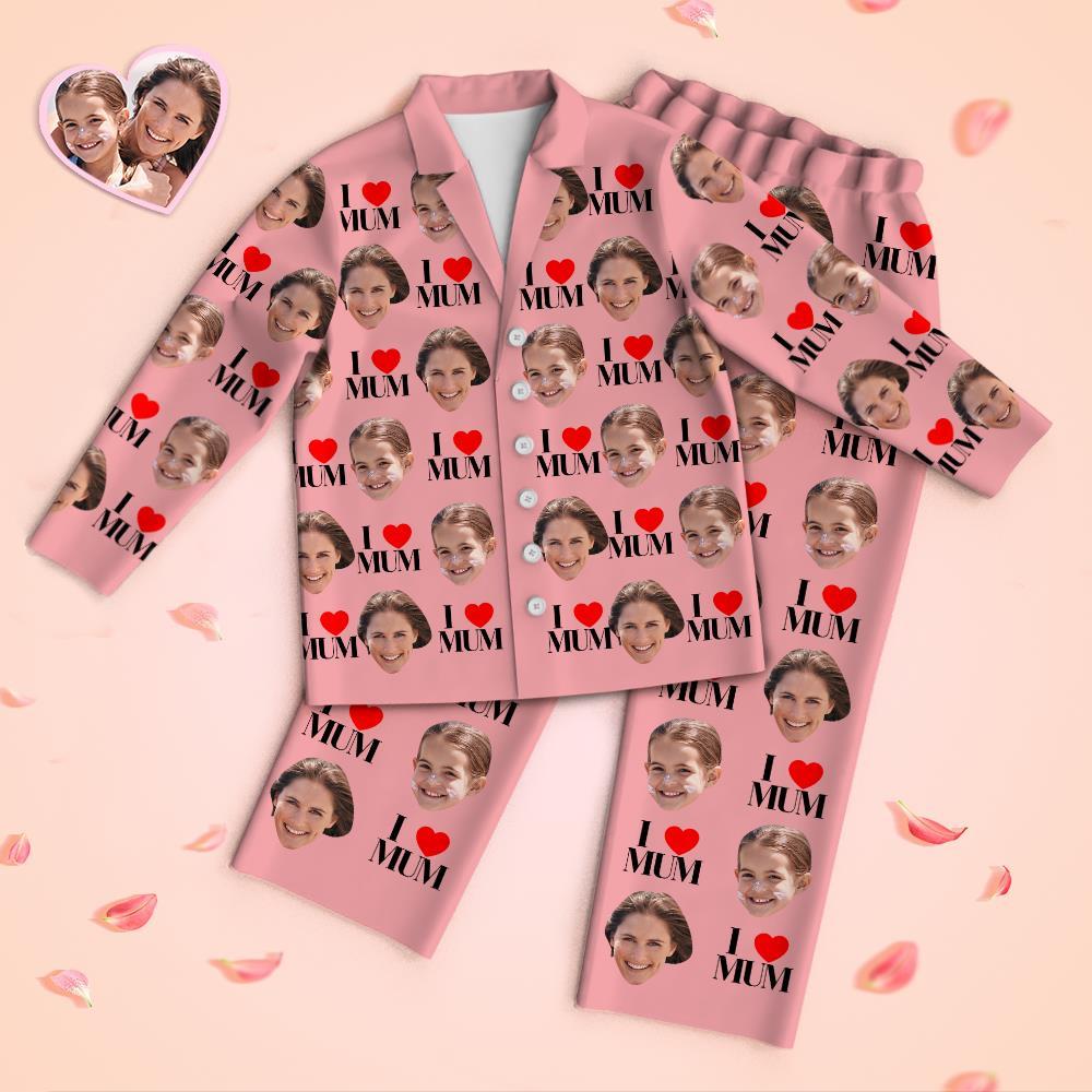 Ensemble De Vêtements De Nuit Pyjama À Manches Longues Visage Personnalisé - I Love Mum - VisageChaussettes