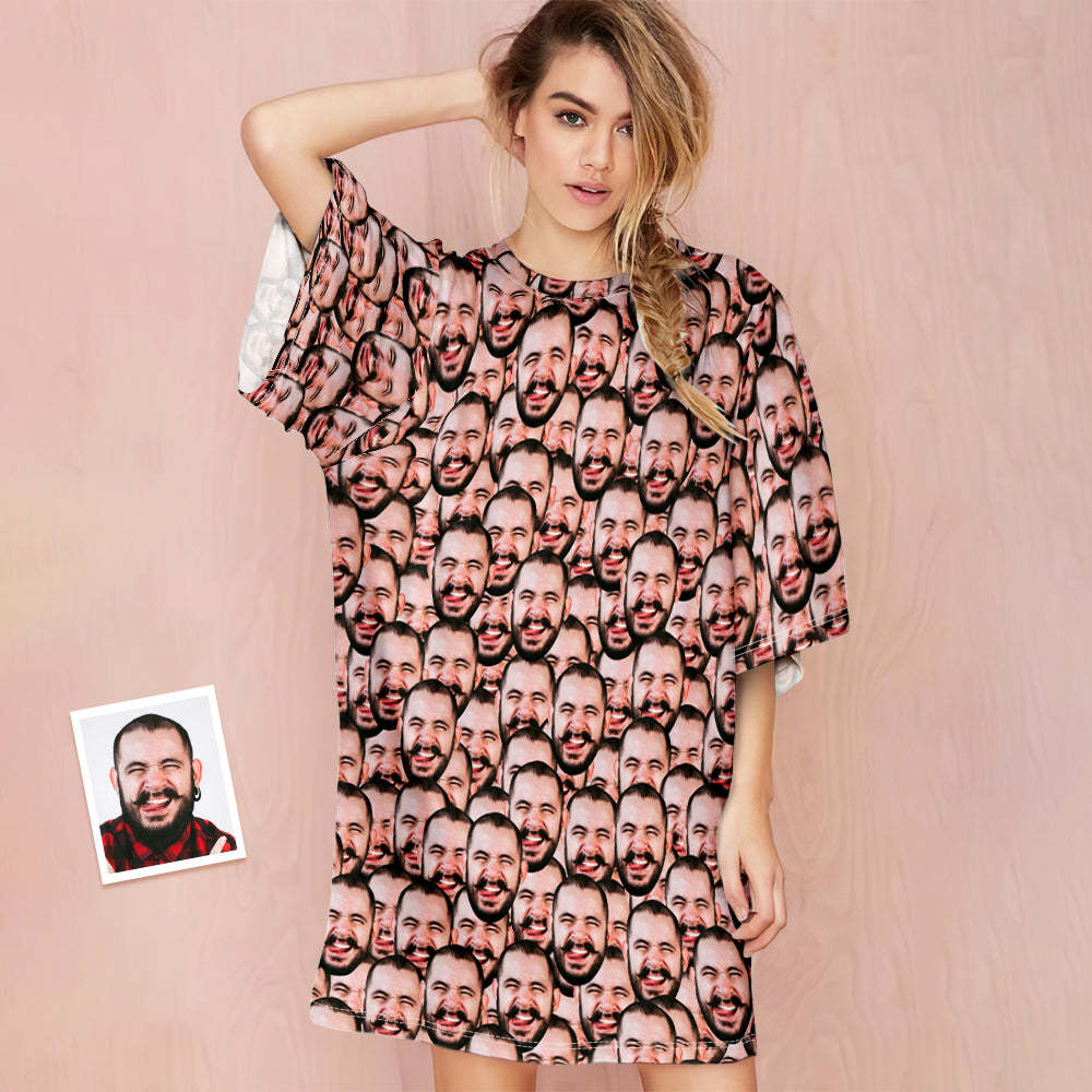 Chemise De Nuit Surdimensionnée Pour Femmes Avec Photo Personnalisée Face Mash Gifts For Her - VisageChaussettes