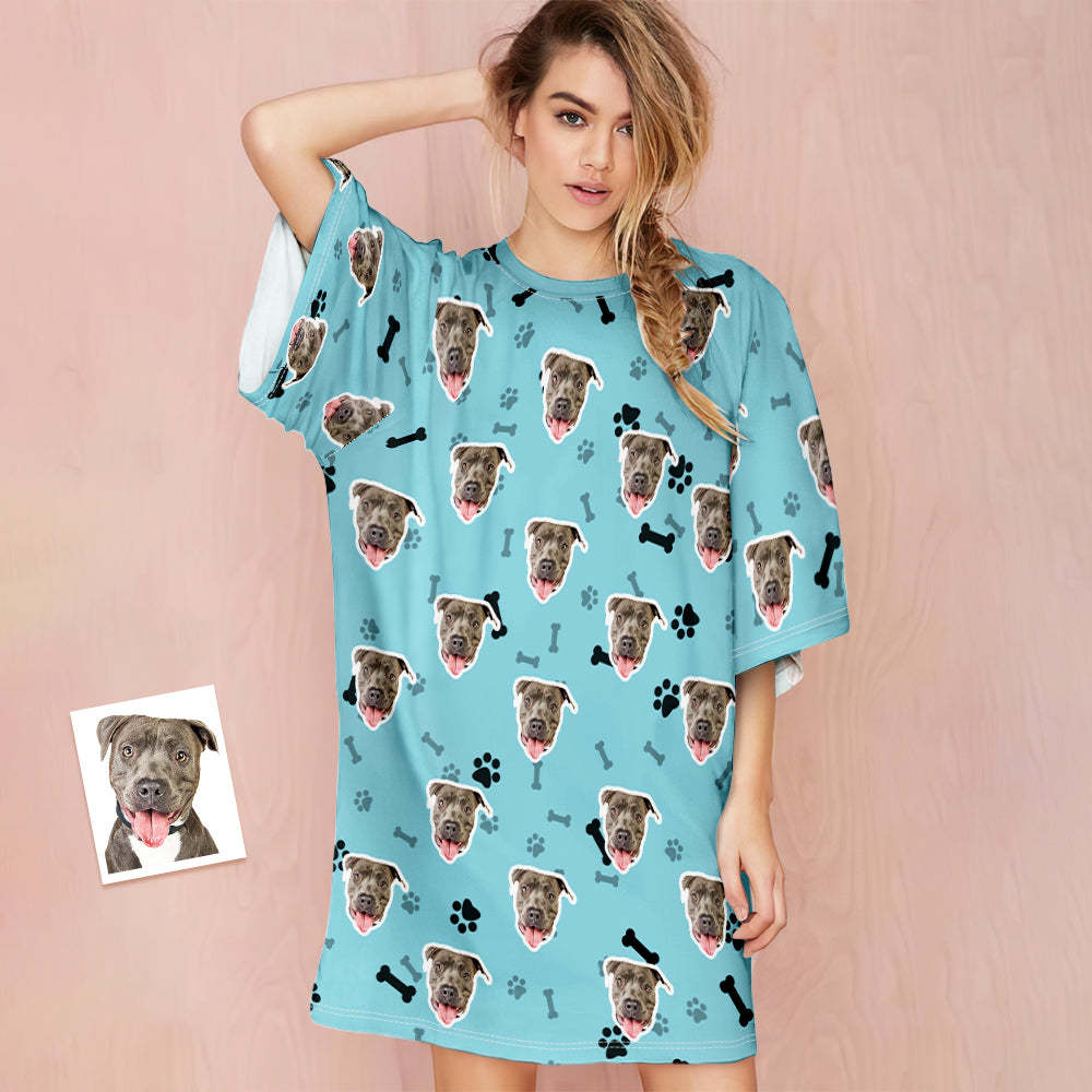 Chemise De Nuit Personnalisée Avec Visage De Chien Photo Personnalisée Chemise De Nuit Colorée Surdimensionnée Pour Femmes Cadeaux D'os Pour Femmes - VisageChaussettes