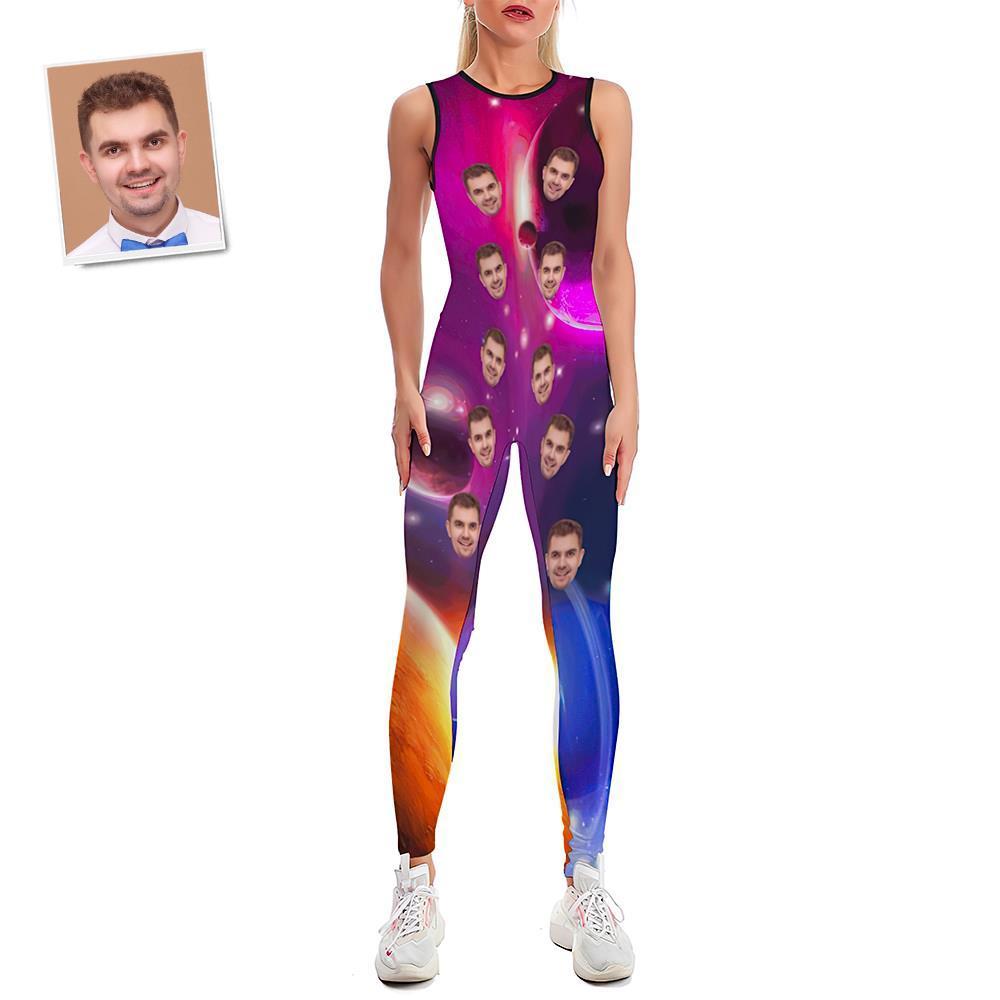 Combinaison De Yoga Pour Femmes Avec Visage Personnalisé Stretch Yoga Gym Fitness Costume De Danse - Galaxie - VisageChaussettes