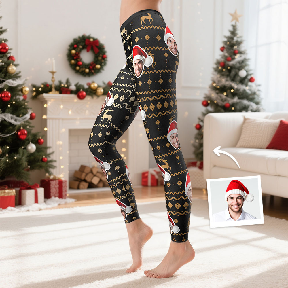 Leggings Personnalisés Avec Motif De Guirlandes Lumineuses De Noël, Leggings Taille Haute - MyFaceSocksFR