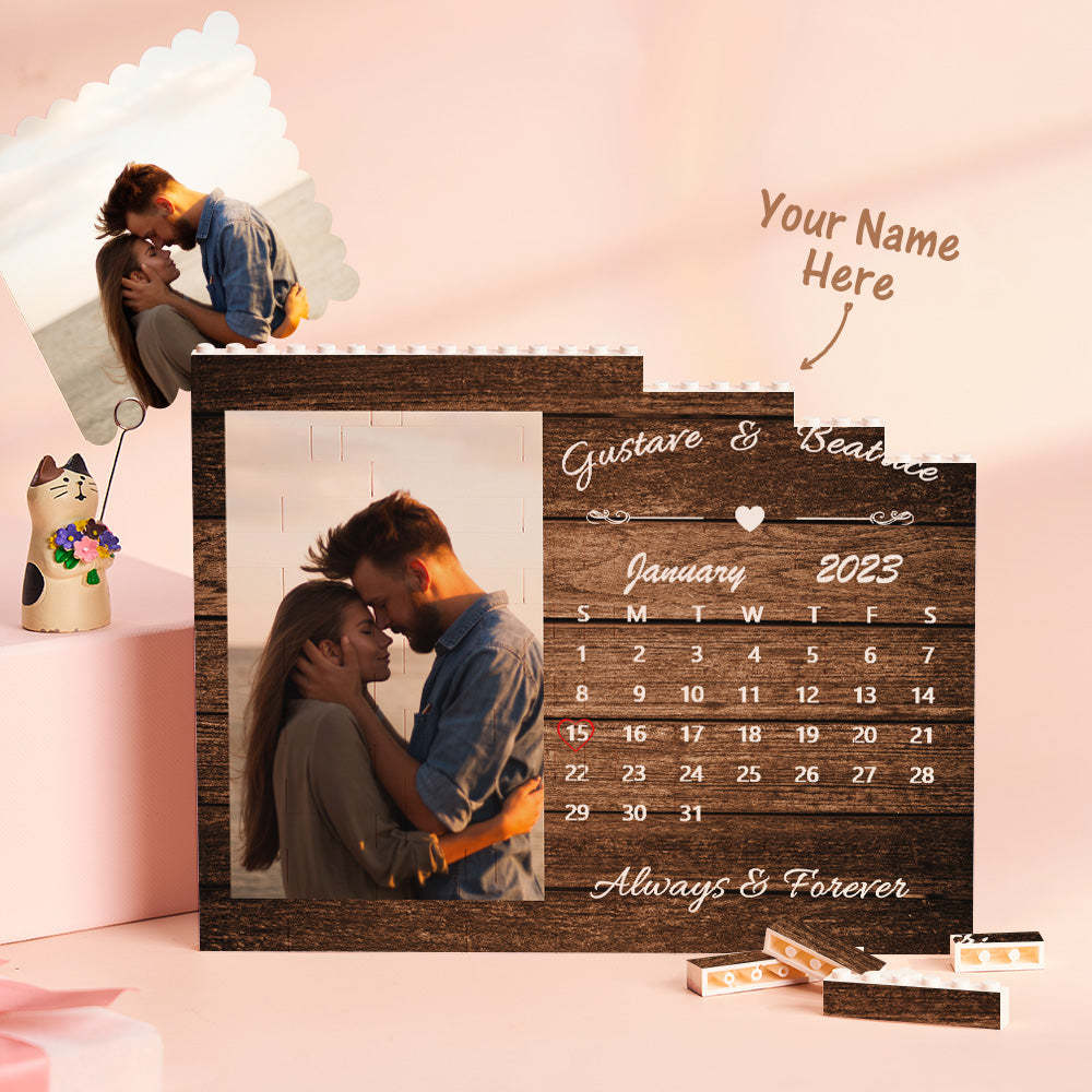 Bloc De Construction Personnalisé Puzzle Trio Horizontal Photo Brique Calendrier Anniversaire Saint Valentin Cadeau - VisageChaussettes