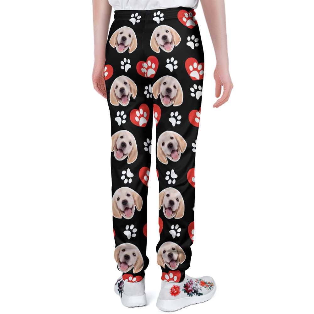 Pantalons De Survêtement Personnalisés Pour Visage De Chien Joggers Unisexes Avec Patte De Motif De Coeur - VisageChaussettes