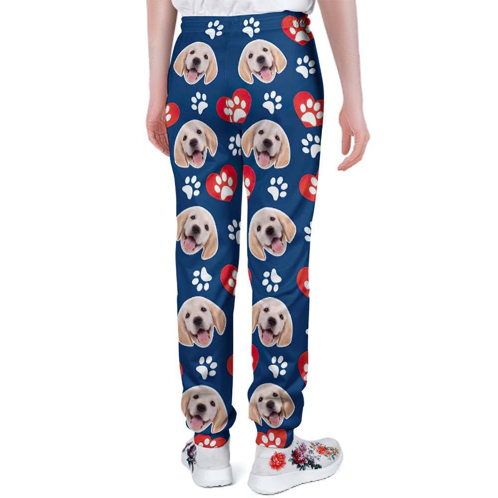 Pantalons De Survêtement Personnalisés Pour Visage De Chien Joggers Unisexes Avec Patte De Motif De Coeur - VisageChaussettes