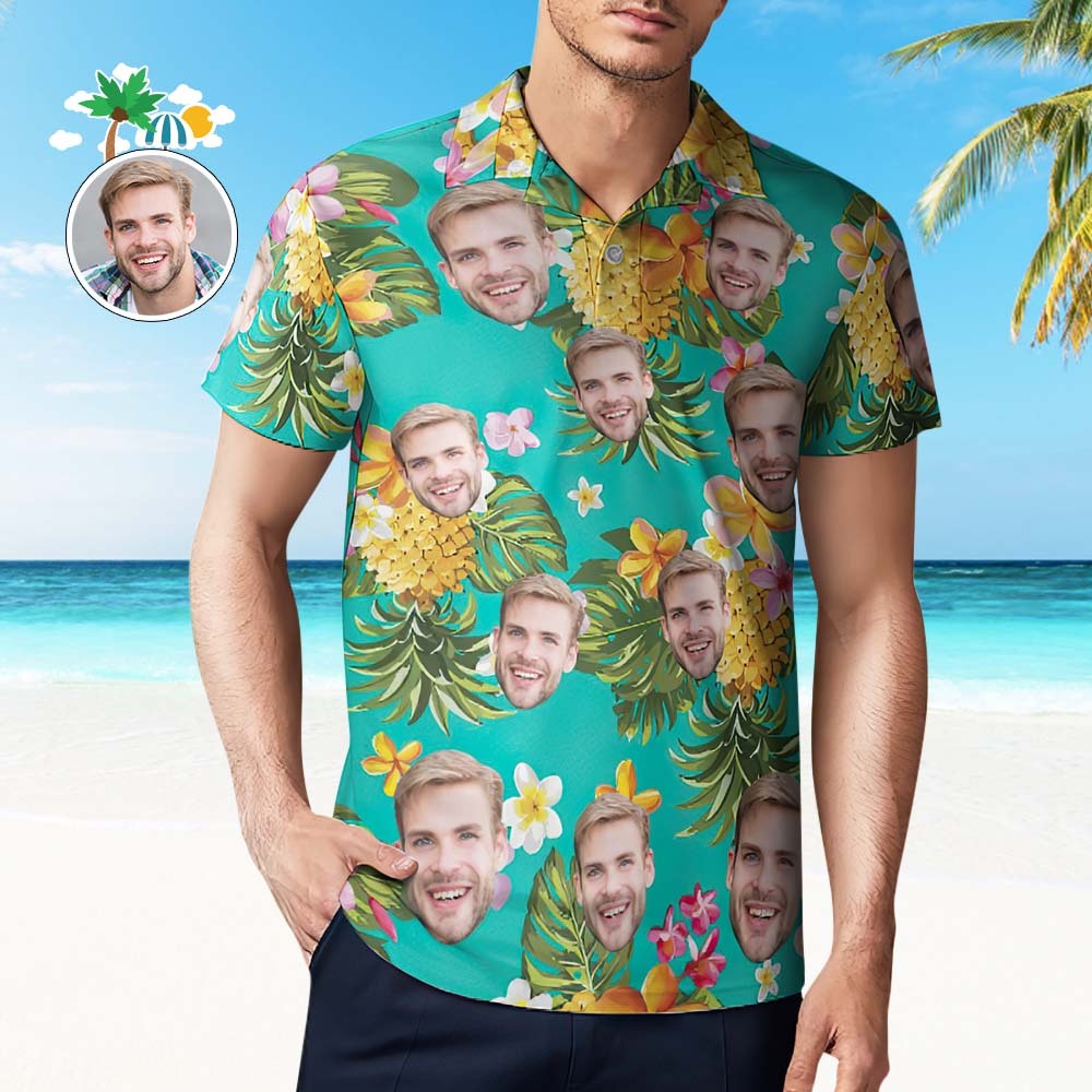 Polo Personnalisé Polo De Golf Hawaïen Cadeau De Vacances Ananas - VisageChaussettes