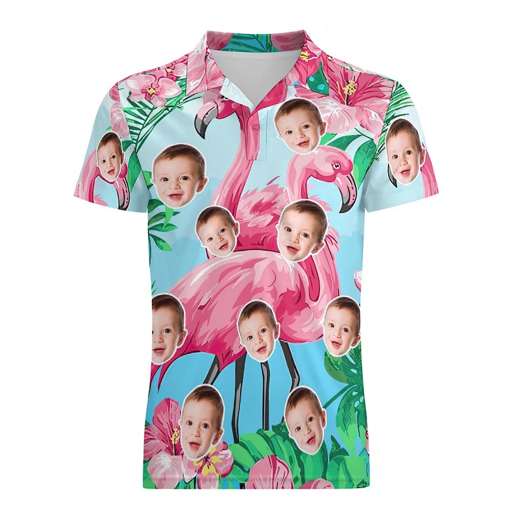 Polo Personnalisé Polo De Golf Hawaïen Cadeau De Vacances Flamant Rose - VisageChaussettes