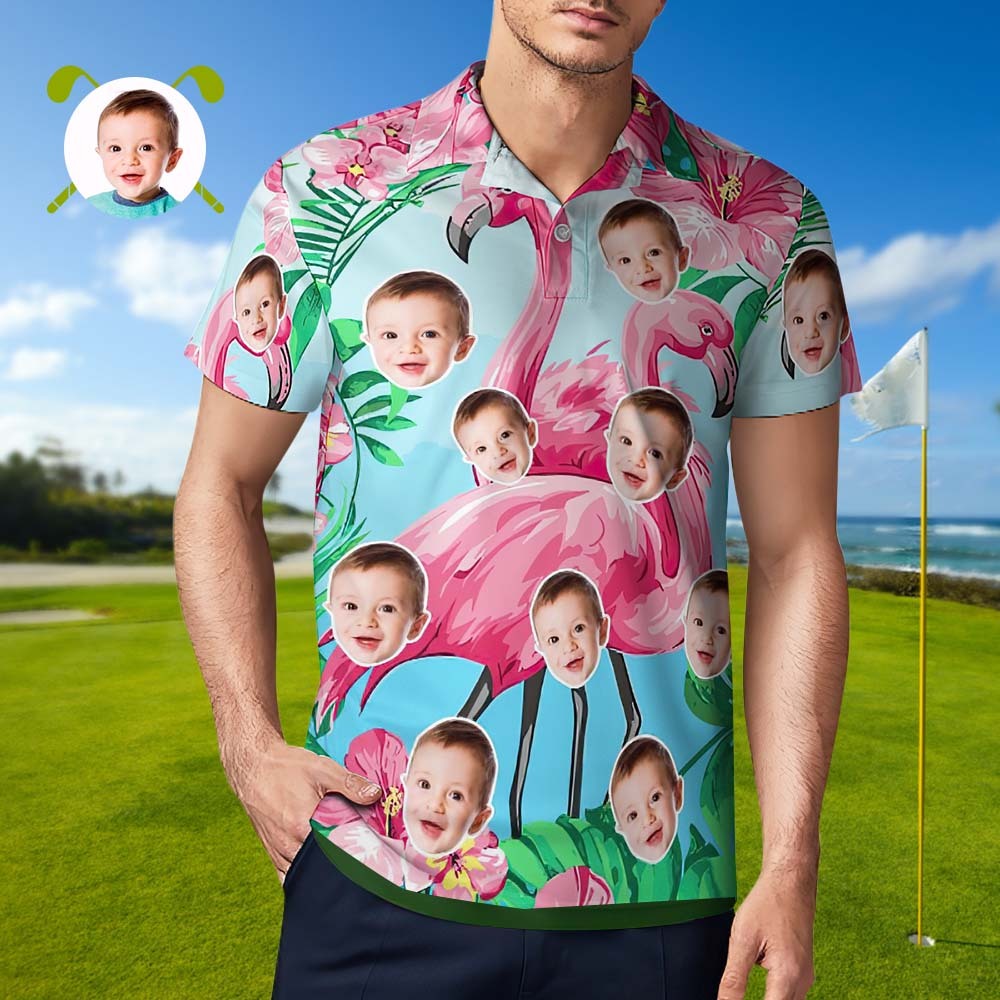 Polo Personnalisé Polo De Golf Hawaïen Cadeau De Vacances Flamant Rose - VisageChaussettes