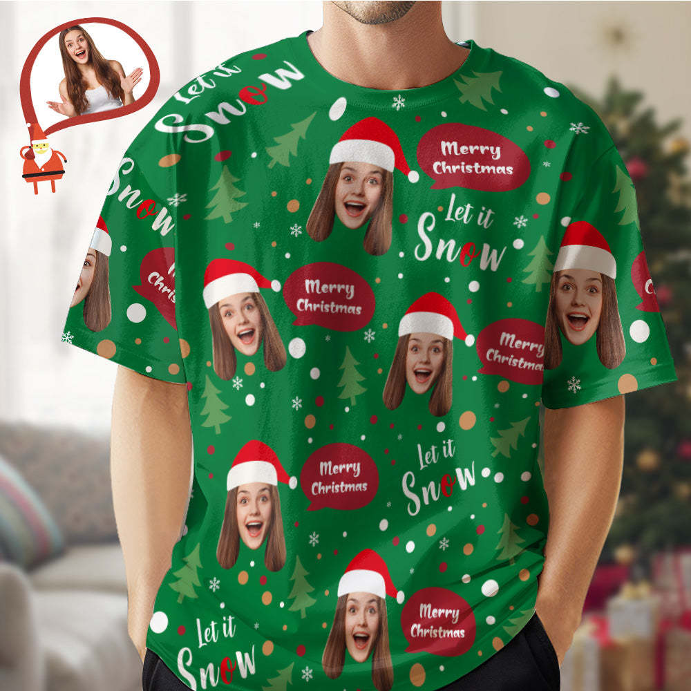 T-shirt Personnalisé Avec Visage, Cadeaux De Noël, Visage De Père Noël, T-shirt De Noël - VisageChaussettes