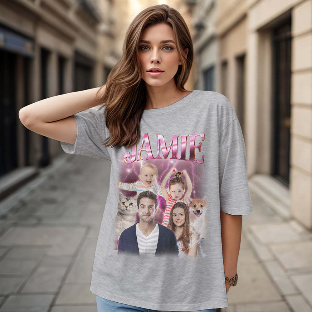 T-shirt Vintage Avec Photo Personnalisée, T-shirt Avec Nom Personnalisé, Cadeaux De Noël Personnalisés Pour La Famille, Chemise Pour Petite Amie - VisageChaussettes