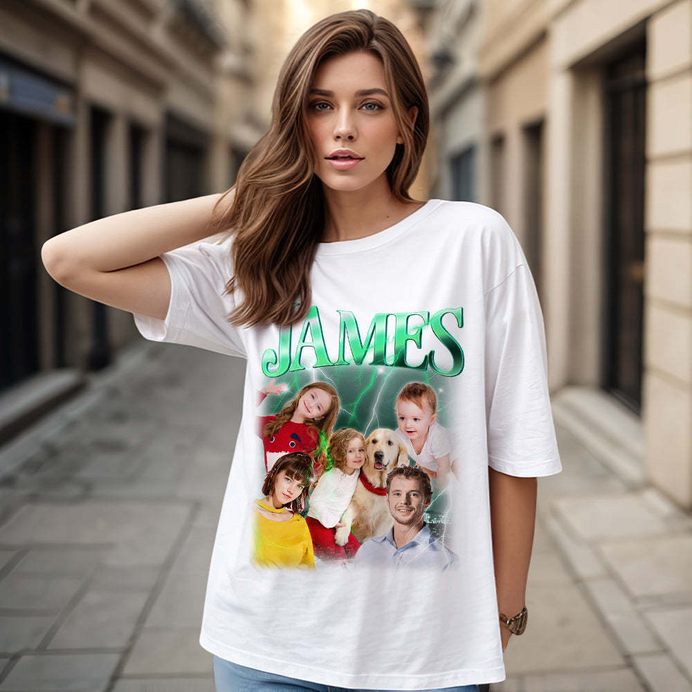 T-shirt Vintage Avec Photo Personnalisée, T-shirt Avec Nom Personnalisé, Cadeaux De Noël Personnalisés Pour La Famille - VisageChaussettes