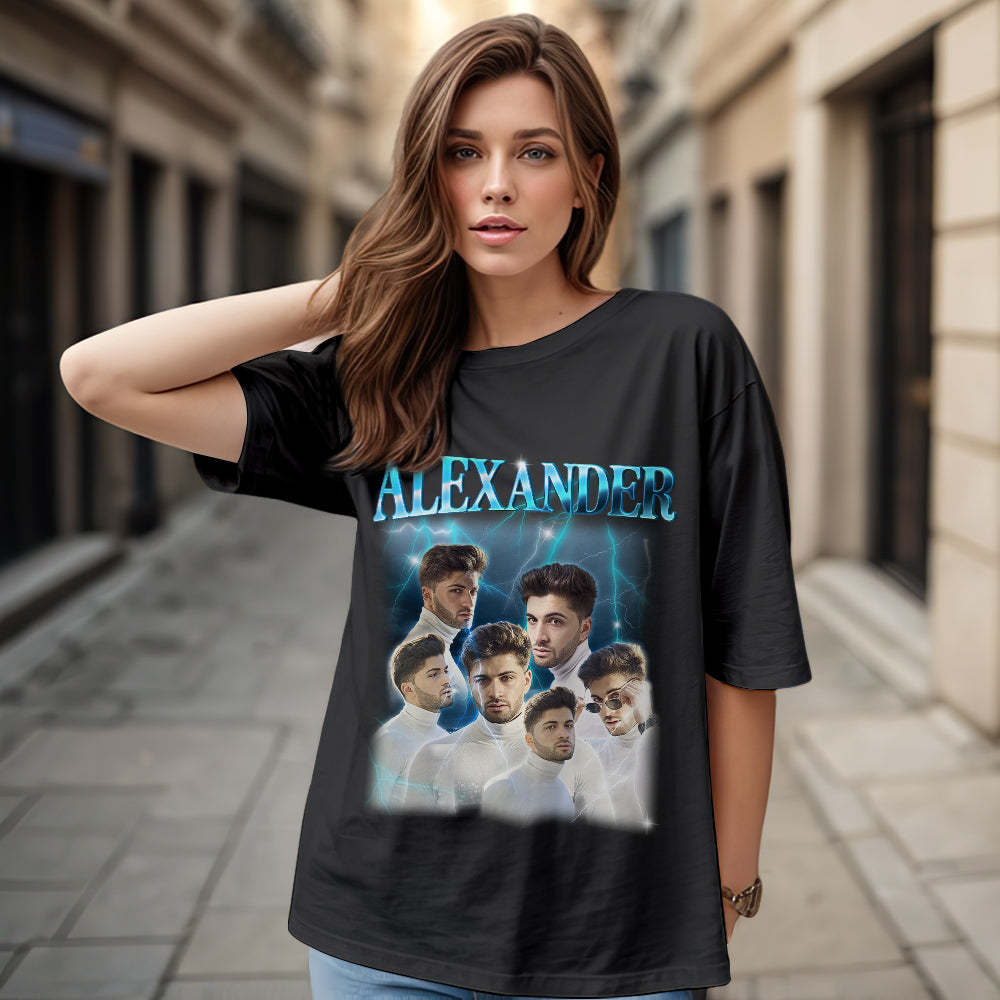 T-shirt Vintage Avec Photo Personnalisée, T-shirt Avec Nom Personnalisé, Cadeaux De Noël Personnalisés Pour La Famille - VisageChaussettes