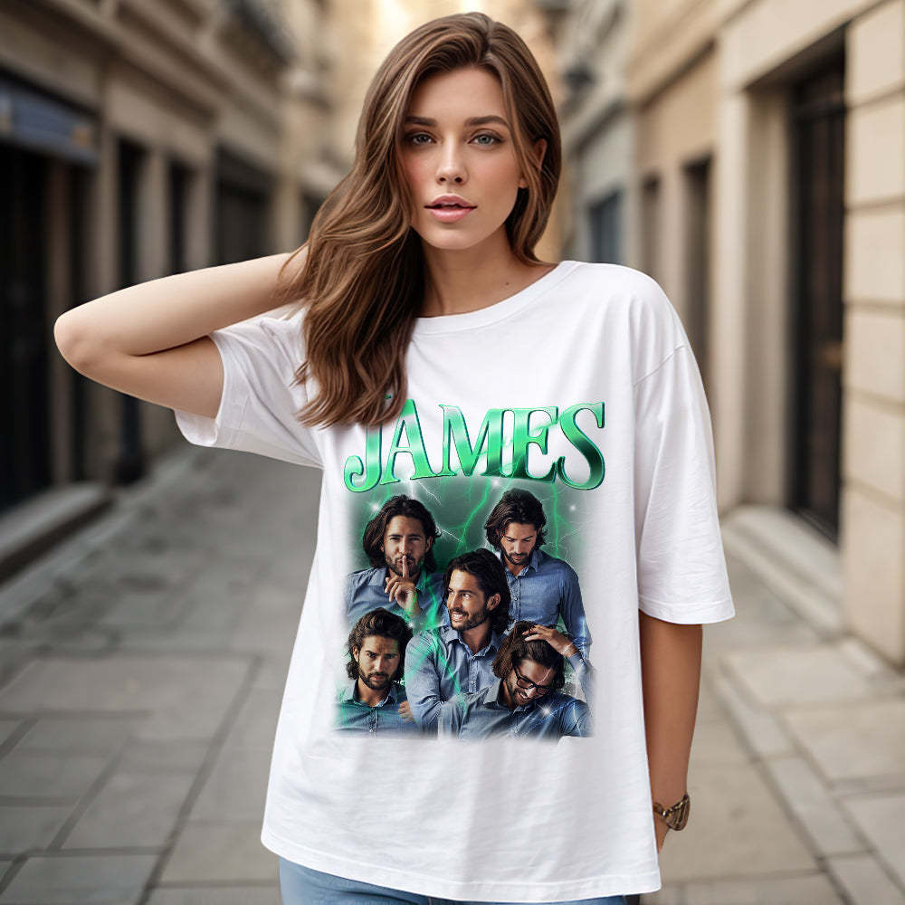 T-shirt Vintage Avec Photo Personnalisée, T-shirt Avec Nom Personnalisé, Cadeaux De Noël Personnalisés Pour La Famille, Chemise Pour Petite Amie - VisageChaussettes