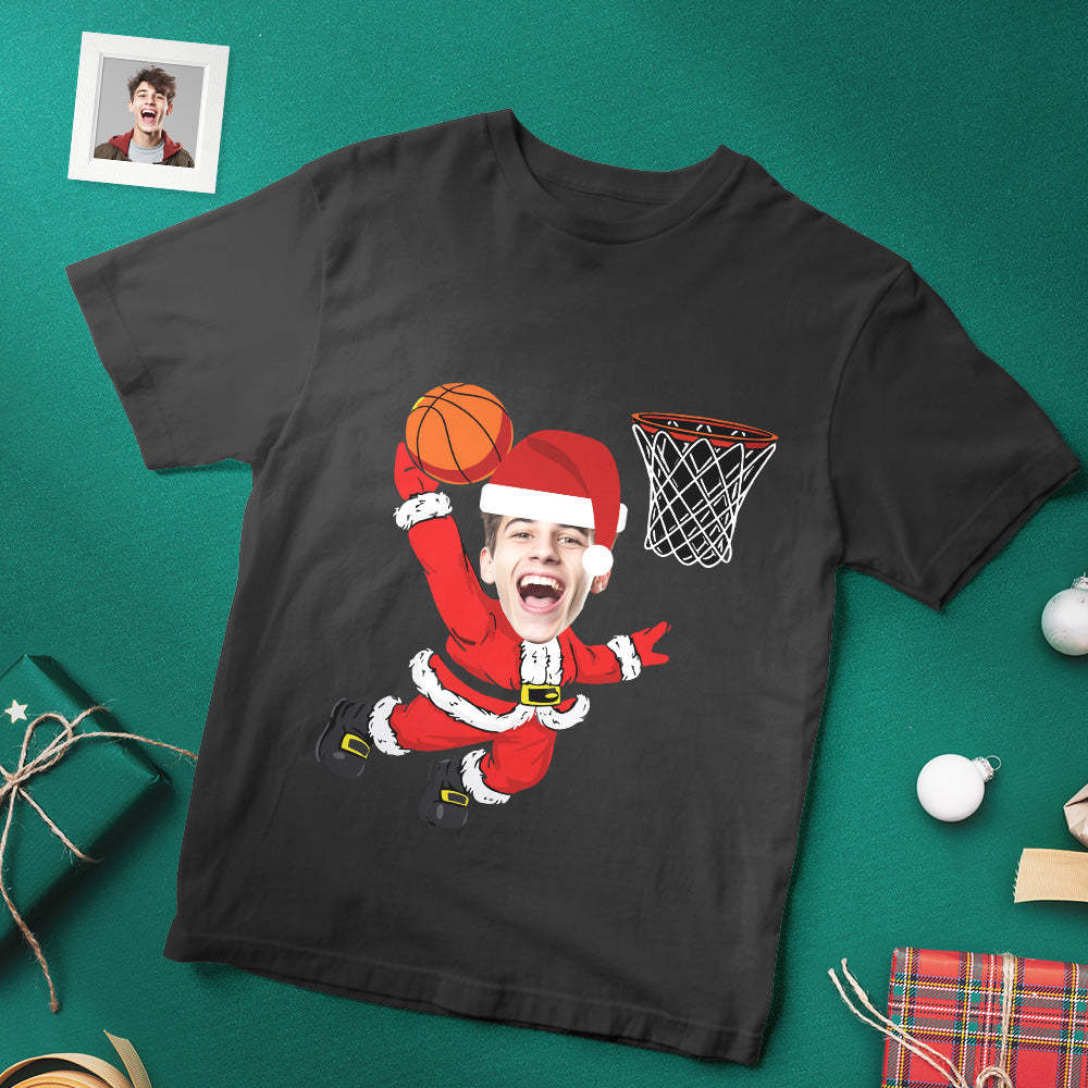 T-shirt Visage De Noël Personnalisé, Père Noël Dunking A, T-shirt Drôle De Basket-ball - VisageChaussettes