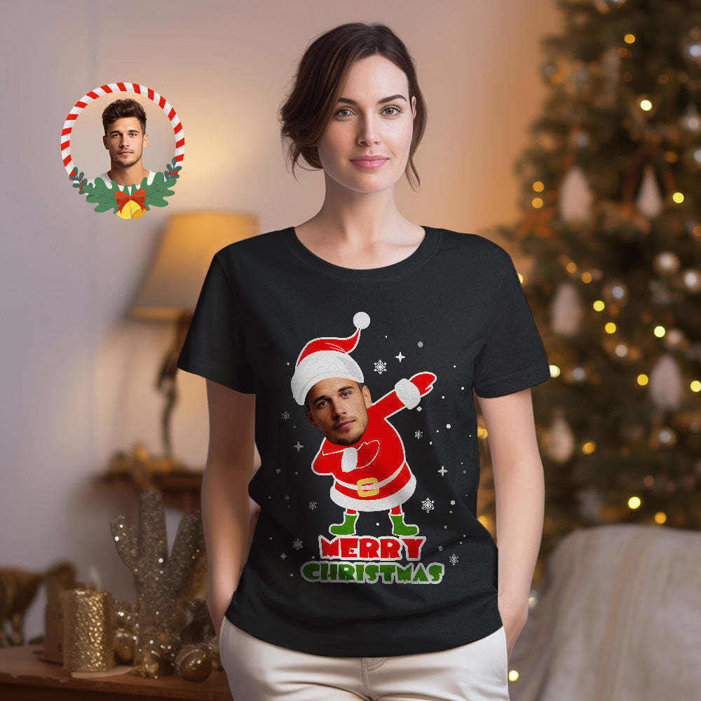 T-shirt De Visage De Noël Personnalisé, Chemises Drôles De Joyeux Noël, Chemise De Visage - VisageChaussettes