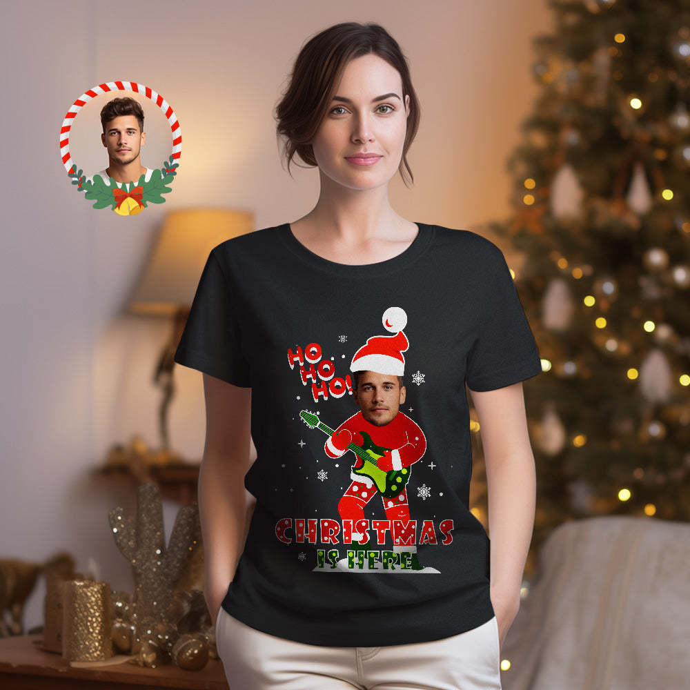 T-shirt De Visage De Noël Personnalisé Chemises De Noël Mignonnes T-shirt De Visage De Chemise De Père Noël À Bascule - VisageChaussettes